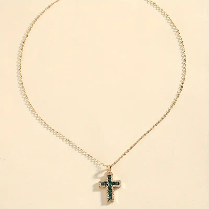 Alena Emerald Cross Pendant Necklace