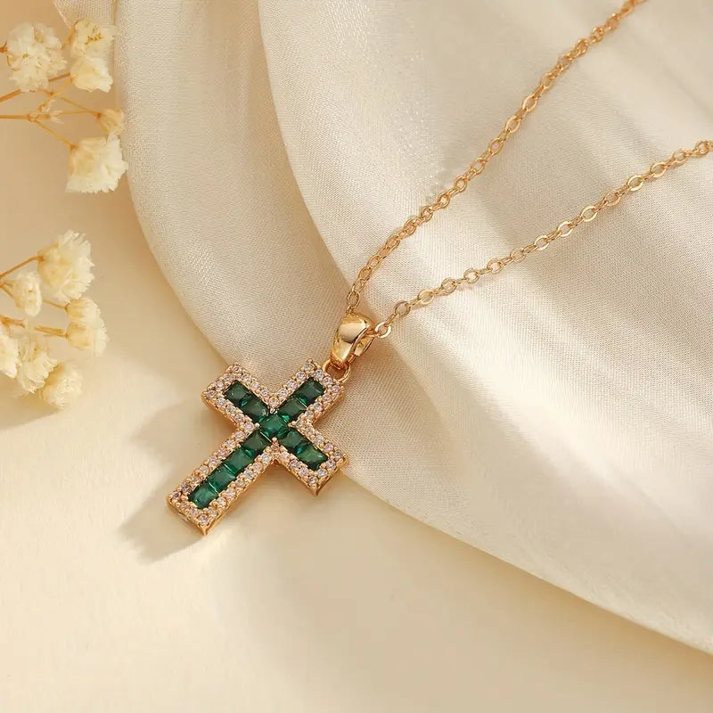 Alena Emerald Cross Pendant Necklace