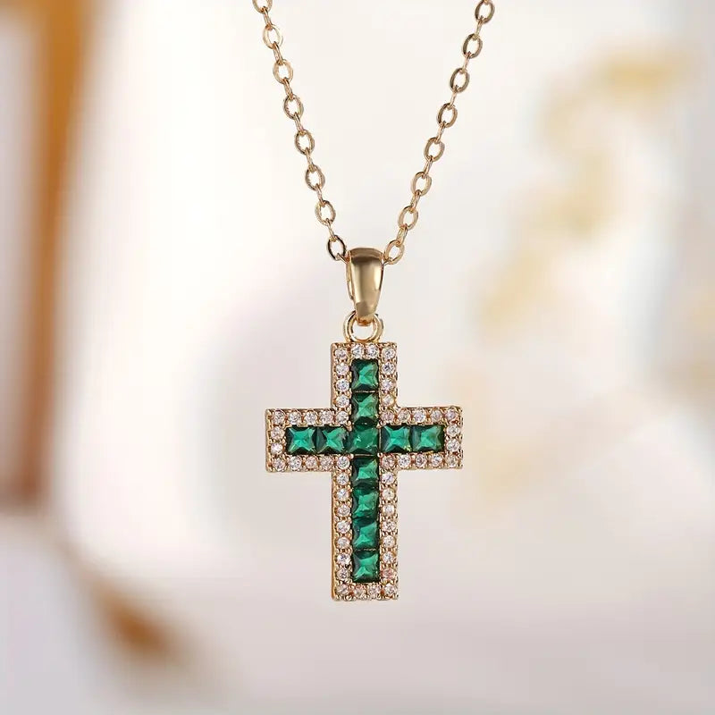 Alena Emerald Cross Pendant Necklace