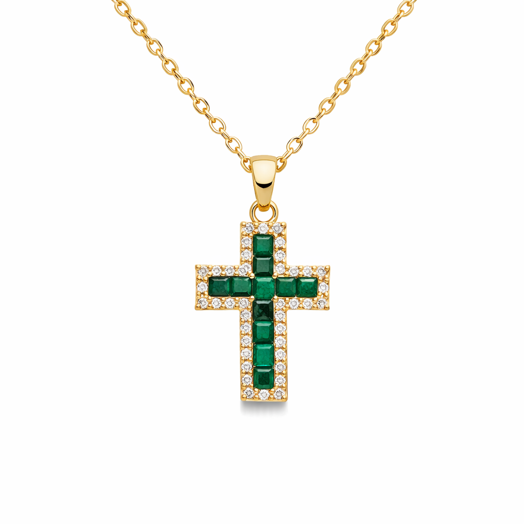 Alena Emerald Cross Pendant Necklace