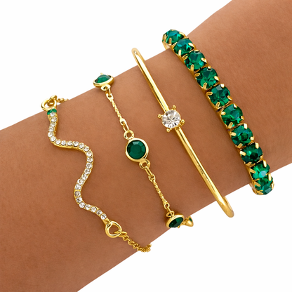 Luna | Elegant Vintage Green Bracelet Set with Crystals
