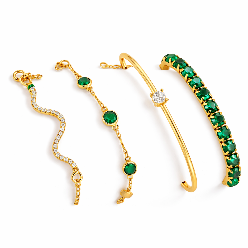 Luna | Elegant Vintage Green Bracelet Set with Crystals