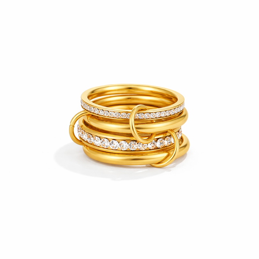 Gold Link Crystal Ring Set