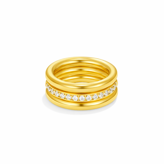 Vana Gold Trio Crystal Ring Set