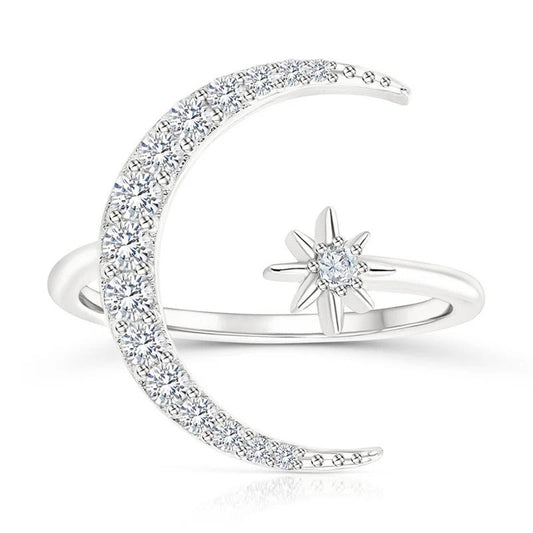 Silver Moon & Star Ring
