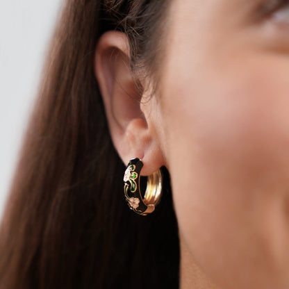Black Gold Flower Hoops