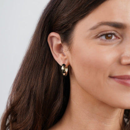 Black Gold Flower Hoops