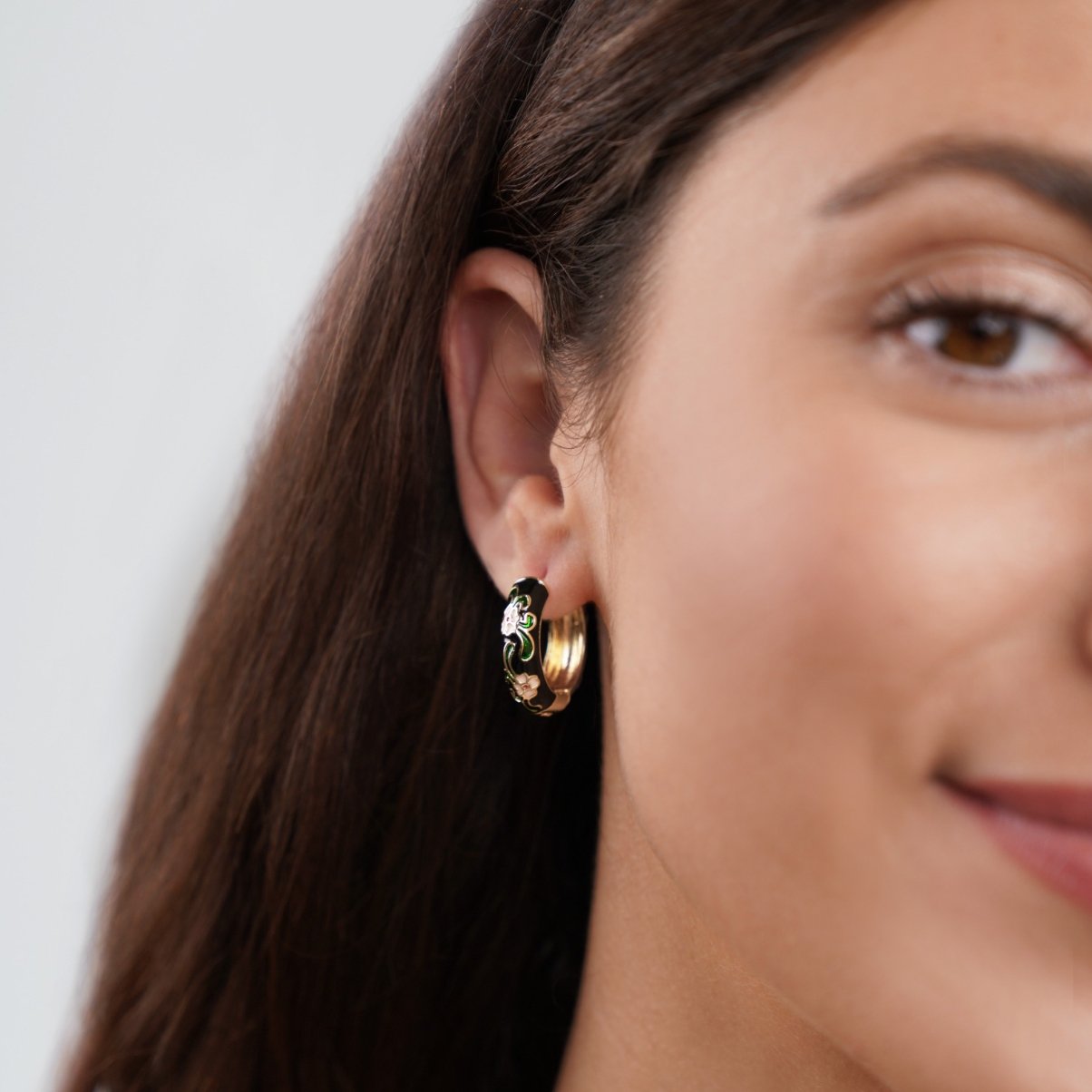 Black Gold Flower Hoops