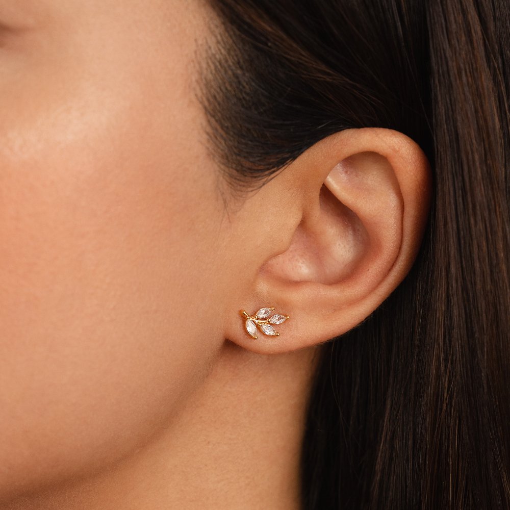 Crystal Leaf Studs