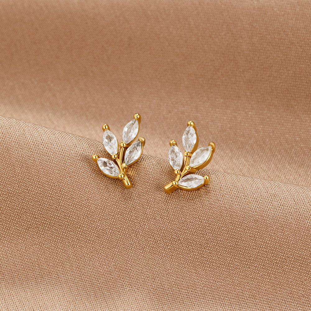 Crystal Leaf Studs