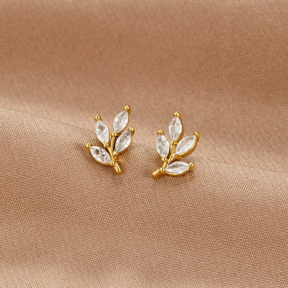 Crystal Leaf Studs