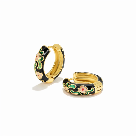 Black Gold Flower Hoops