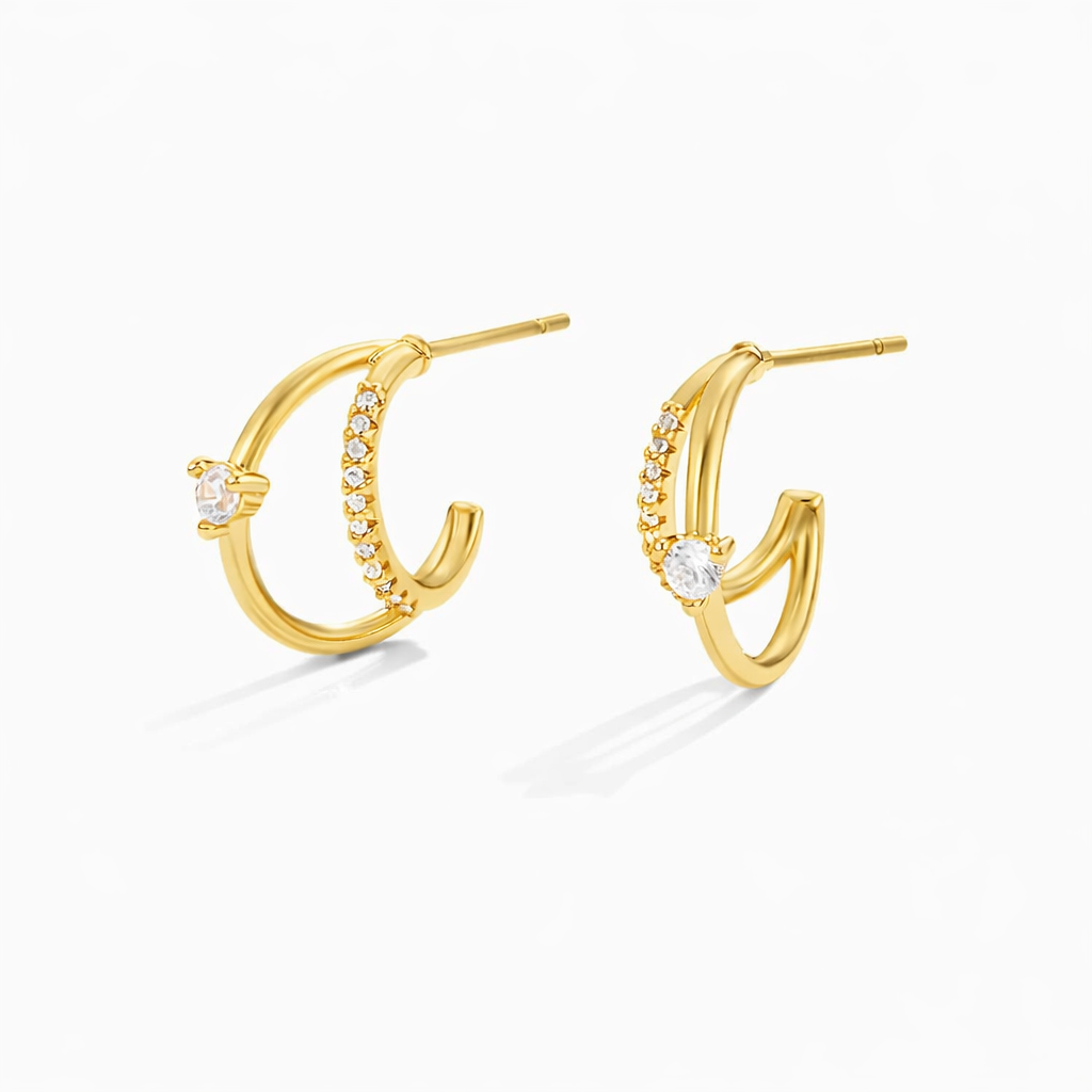 Layered Gold Crystal Hoops