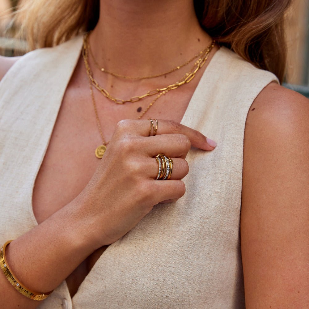 Gold Link Crystal Ring Set