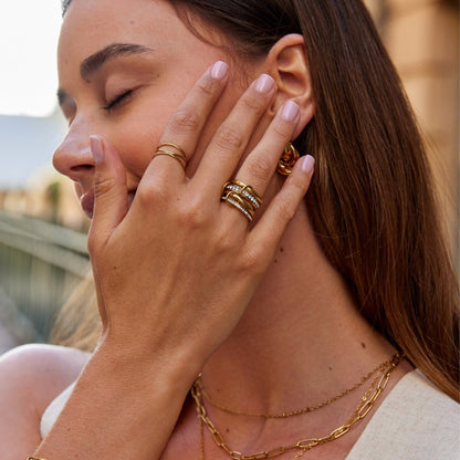 Gold Link Crystal Ring Set