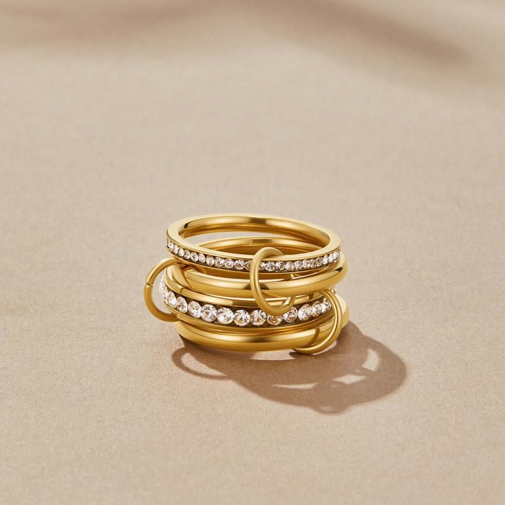 Gold Link Crystal Ring Set