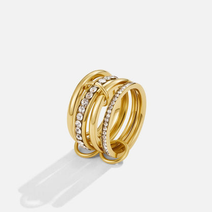 Gold Link Crystal Ring Set