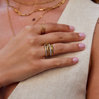 Gold Link Crystal Ring Set