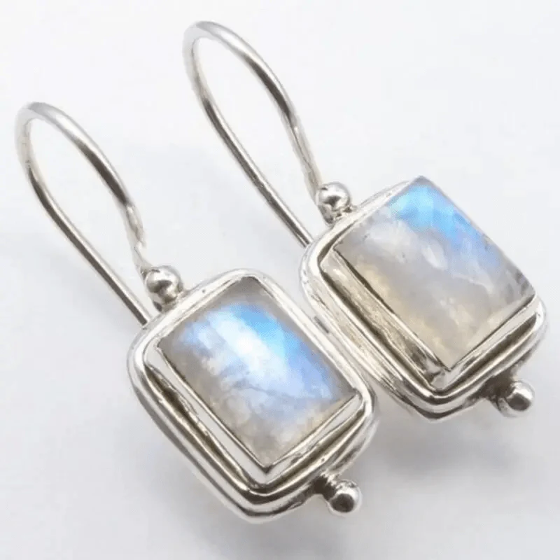 Vintage Square Moonstone Drop Earrings