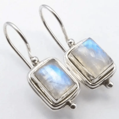 Vintage Square Moonstone Drop Earrings