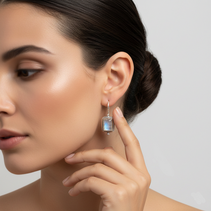 Vintage Square Moonstone Drop Earrings