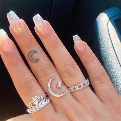 Silver Moon & Star Ring