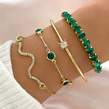 Luna | Elegant Vintage Green Bracelet Set with Crystals