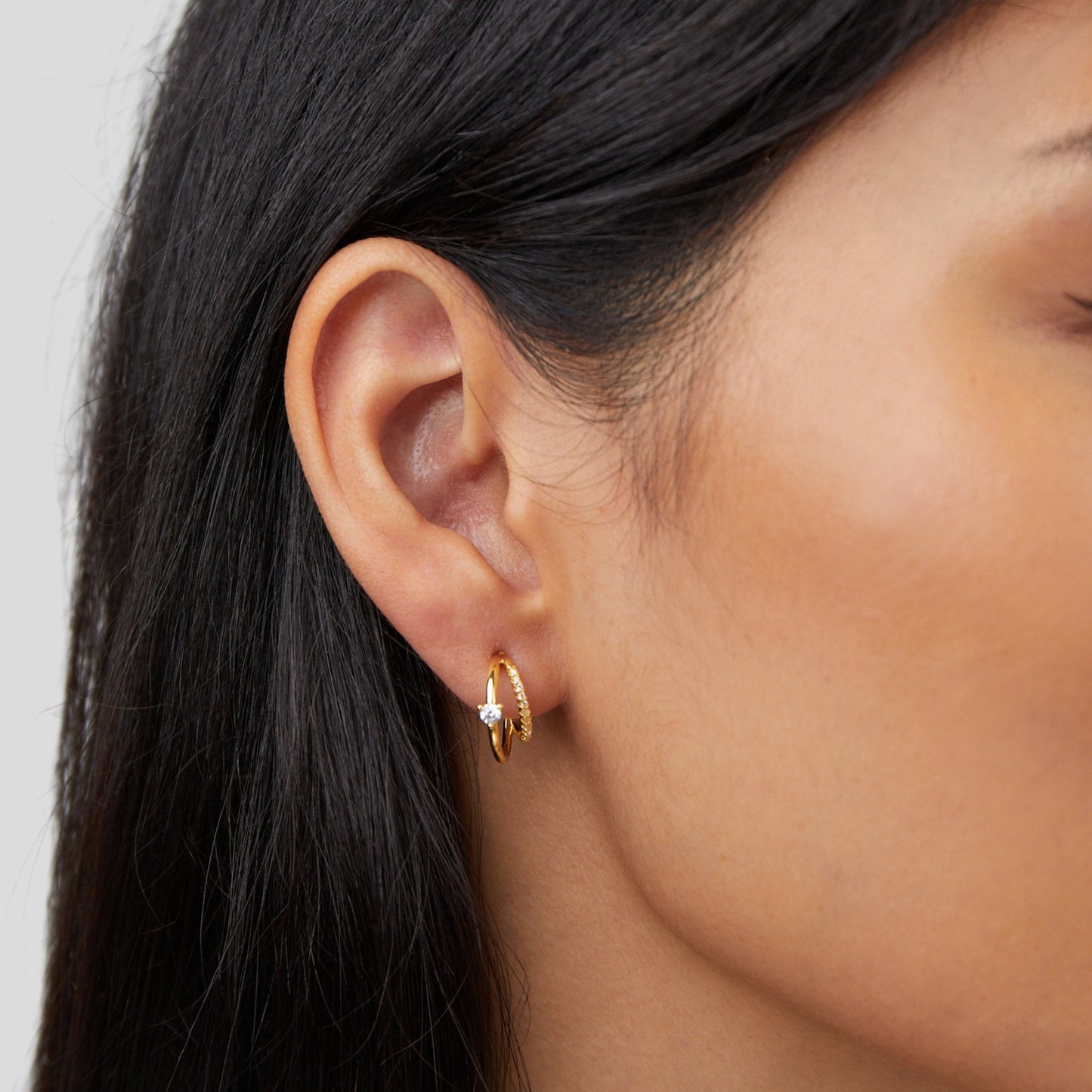 Layered Gold Crystal Hoops