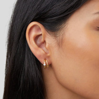 Layered Gold Crystal Hoops
