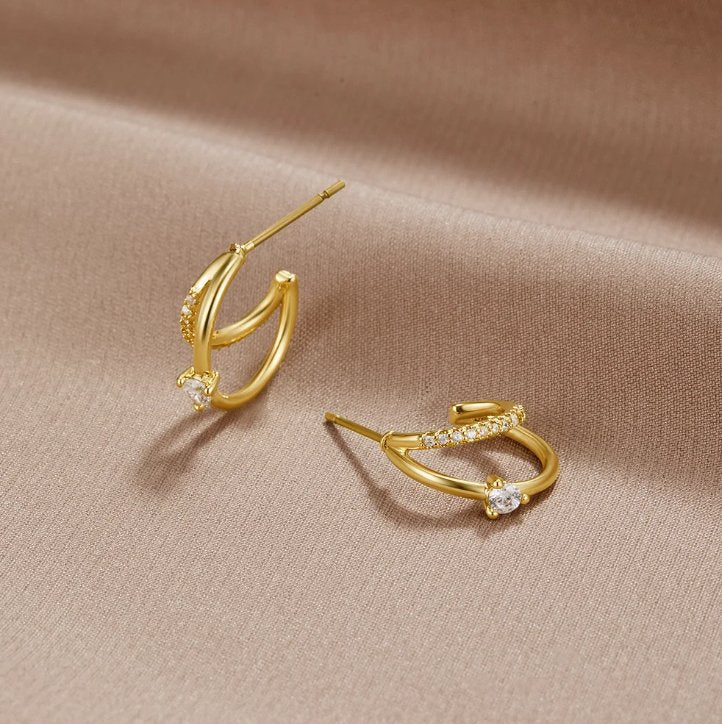 Layered Gold Crystal Hoops