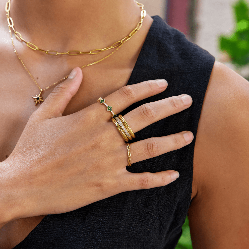 Vana Gold Trio Crystal Ring Set