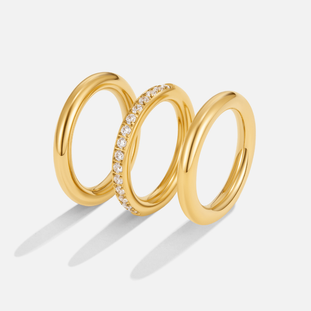 Vana Gold Trio Crystal Ring Set